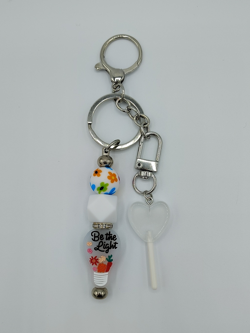 Handcrafted "Be the Light" Floral Lightbulb Keychain / Bag Charm
